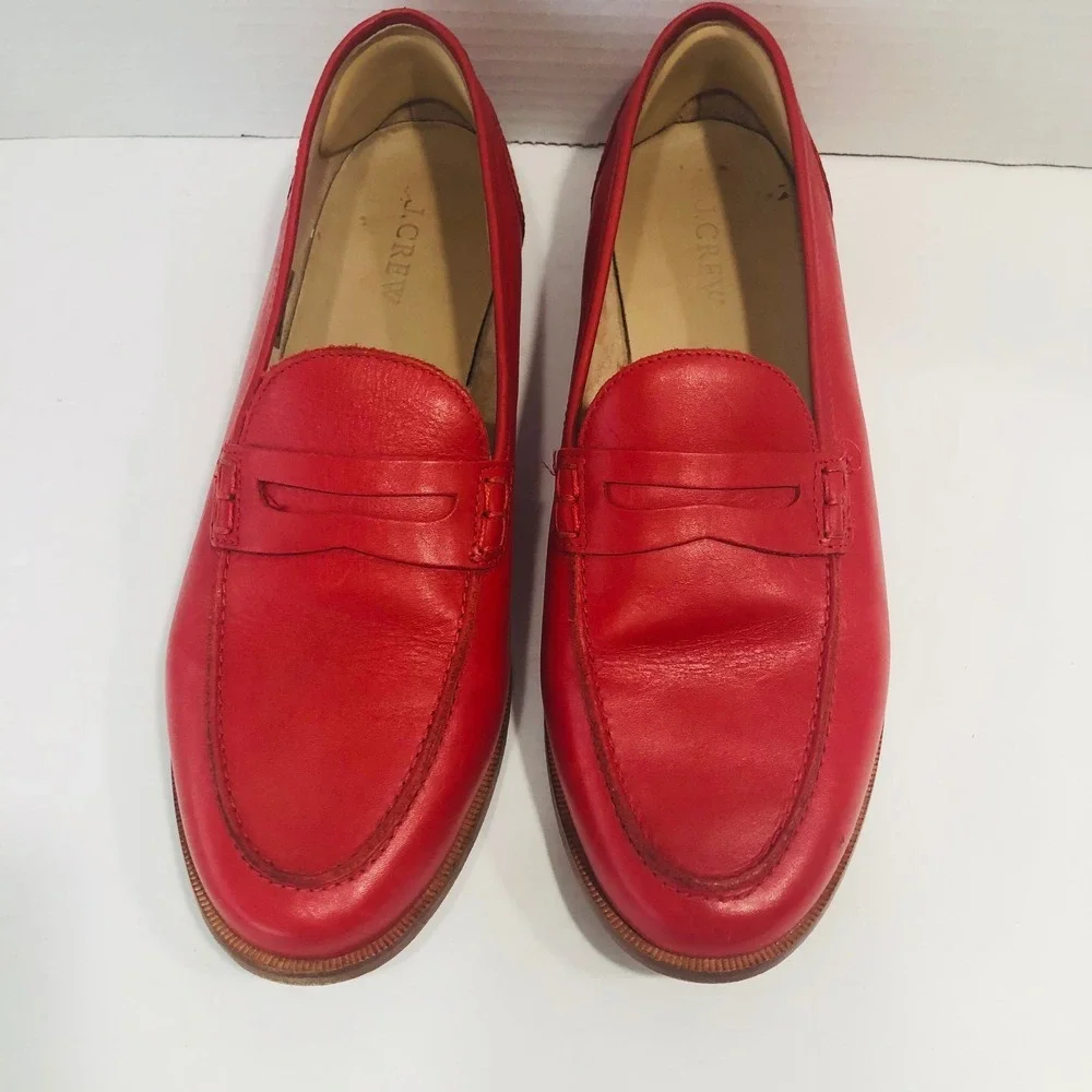 J Crew Ryan Penny Loafers Shoes Brown Leather Preppy Minimalist Flats Womens 10
